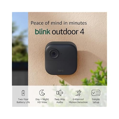 Blink Outdoor 4 + Blink Mini 2 Smart security cameras, two-way talk, HD live view, motion detection, set up in minutes, Works with Alexa 2 camera system + Mini 2 (Black)