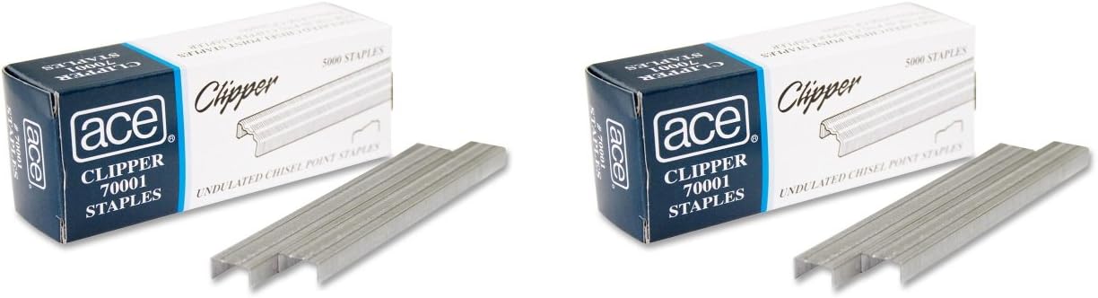 Ace Office Products 70001 Staples, Undulated, For 07020 Clipper Plier, 5000BX, 2 Packs