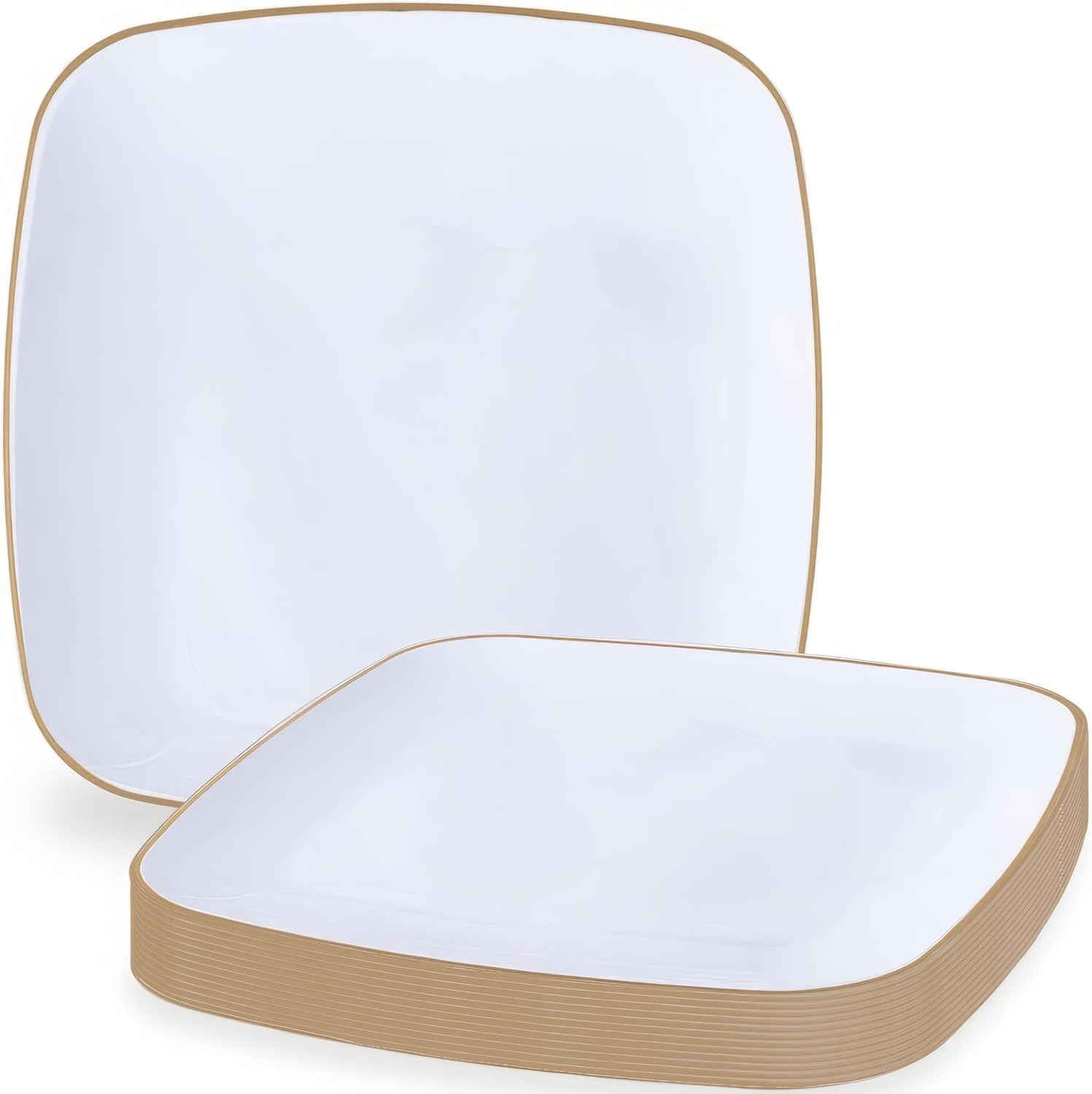 Blue Sky Organic White Disposable Plates 7.25 Square 10 Count | Gold-Rimmed Plastic Dinnerware Party Essentials