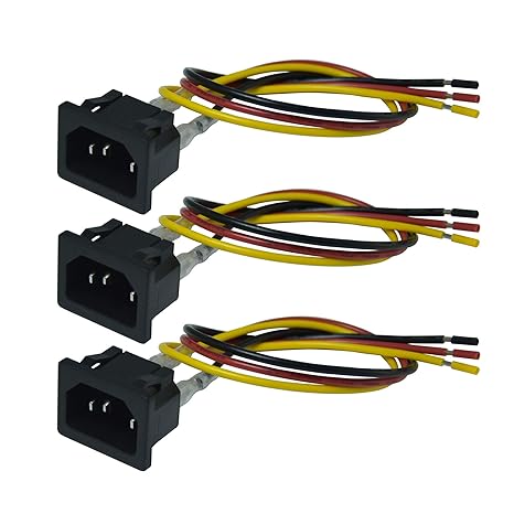 FILSHU IEC320 C14 Panel Mount Plug Adapter AC 250V 15A 3 Pins IEC Inlet Module Plug Power Connector Socket with 3 Wires (3 PCS )