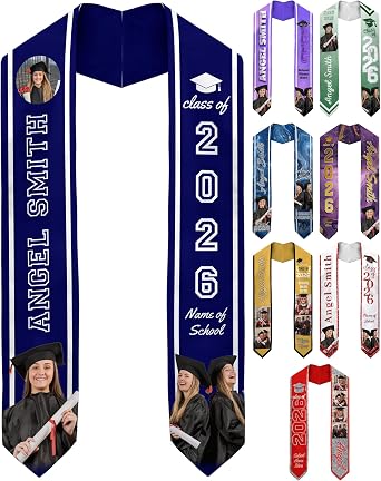 Printualist Custom Graduation Stole Class of 2026 - Personalized 78" Graduation Sash with Photo Name - Congratulations Gift