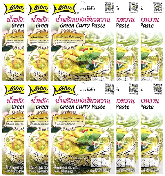 Lobo Thai Green Curry Paste - No MSG, No Preservatives, No Artificial Colors (Pack of 10)
